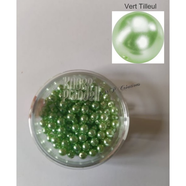 Perles rondes nacrées en verre ciré 4mm, boite de 100 - Vert Tilleul - Photo n°2