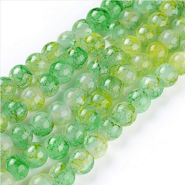 100 perles ronde en verre craquelé fabrication bijoux 8 mm JAUNE VERT C80 - Photo n°1