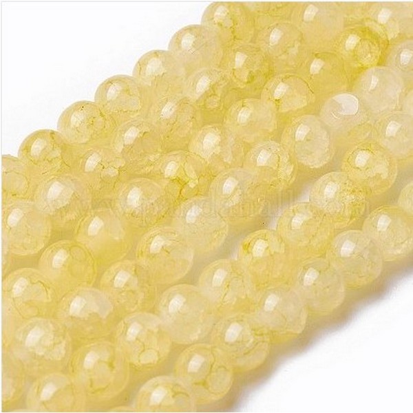 100 perles ronde en verre  craquelé fabrication bijoux 8 mm JAUNE C41 - Photo n°1