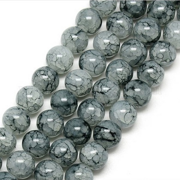100 perles ronde en verre  craquelé fabrication bijoux 8 mm GRIS YS49 - Photo n°1
