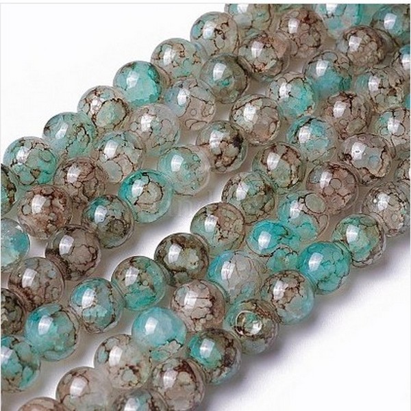 100 perles ronde en verre  craquelé fabrication bijoux 8 mm ORANGE BLEU C76 - Photo n°1