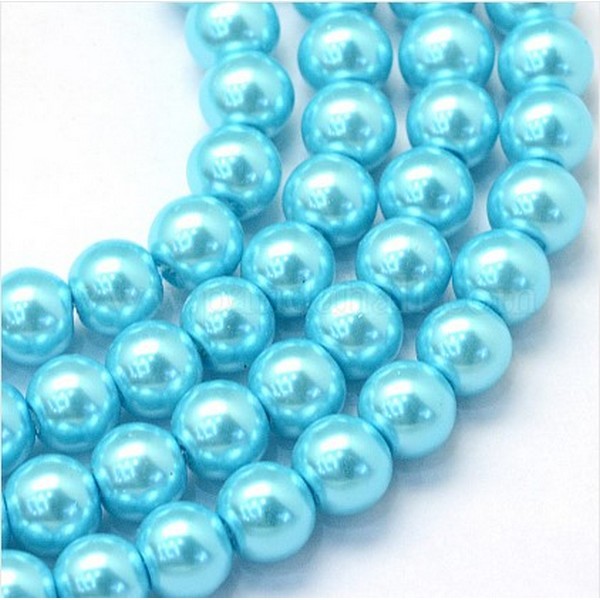 15 perles rondes en verre nacré 10 mm BLEU CLAIR - Photo n°1