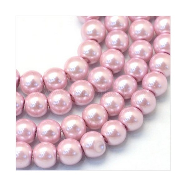 15 perles rondes en verre nacré 10 mm ROSE - Photo n°1