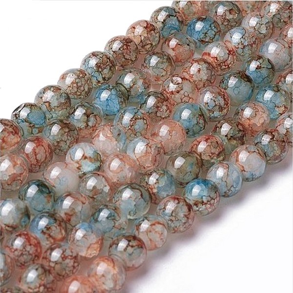100 perles ronde en verre craquelé fabrication bijoux 8 mm BLEU ORANGE C76X - Photo n°1