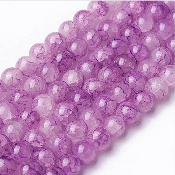 100 perles ronde en verre craquelé fabrication bijoux 8 mm VIOLET C53 - Photo n°1