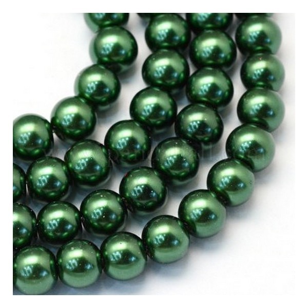 15 perles rondes en verre nacré 10 mm VERT FONCE - Photo n°1