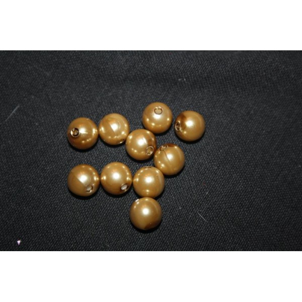 Lot de 10 perles rondes doré/ marron 10mm - Photo n°1