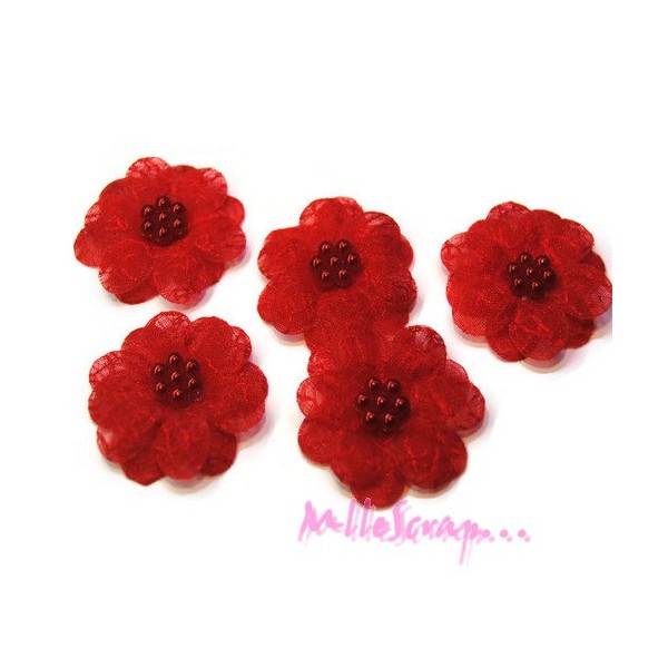 Appliques fleurs tissu rouge - 5 pièces - Photo n°1