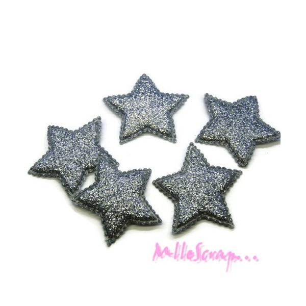 Appliques étoiles tissu glitter argent 32 mm - 5 pièces - Photo n°1