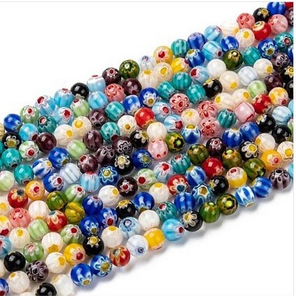 63 perles de verre rondes 6 mm millefiori assorties R004 81 - Photo n°1