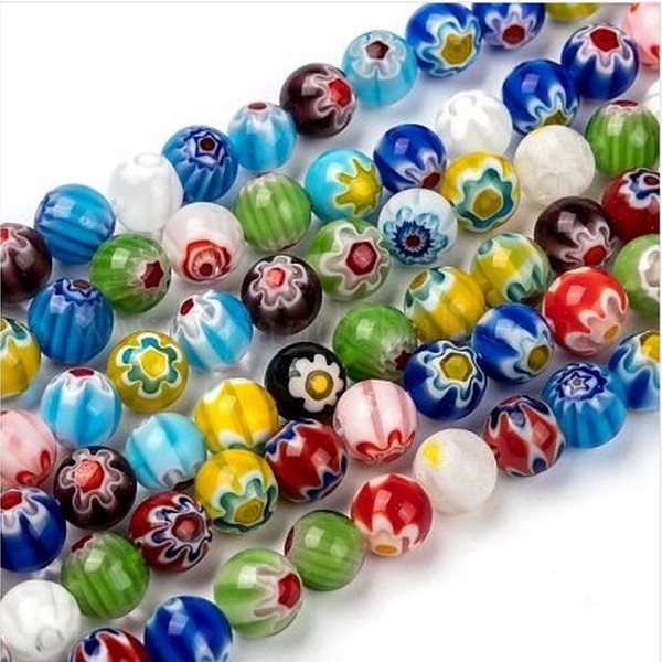 42 perles de verre rondes 8 mm millefiori assorties L8 5520 - Photo n°1