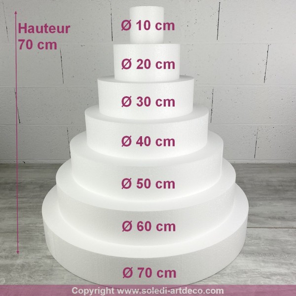 Grande Pièce montée en Polystyrène, Base diam. 70 cm, 7 étages, Haut. totale 70 cm, Wedding Cake hau - Photo n°2