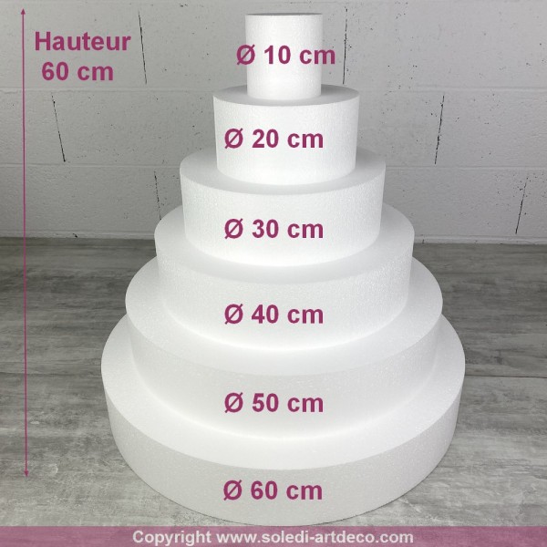 Pièce montée en Polystyrène, Base diam. 60 cm, 6 étages, Haut. totale 60 cm, Wedding Cake haute dens - Photo n°2
