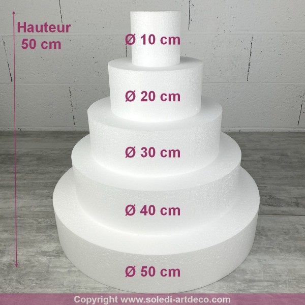 Pièce montée en Polystyrène, Base diam. 50 cm, 5 étages, Haut. totale 50 cm, Wedding Cake haute dens - Photo n°2