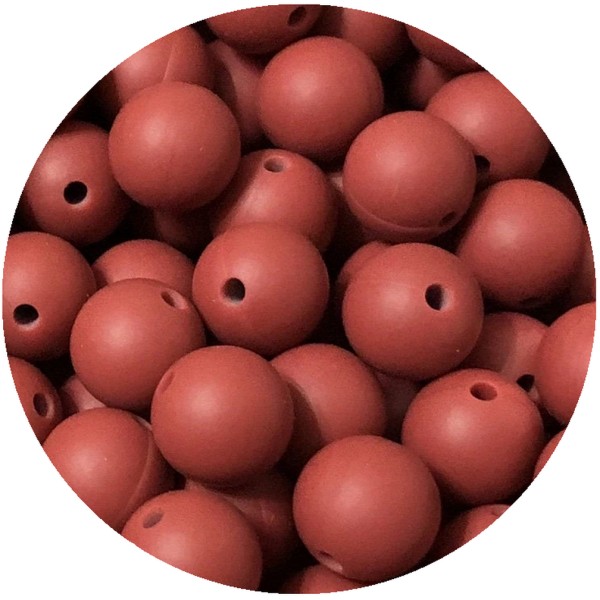 5 Perles Silicone 15mm Couleur Rouge Brique, Creation Attache Tetine - Photo n°1