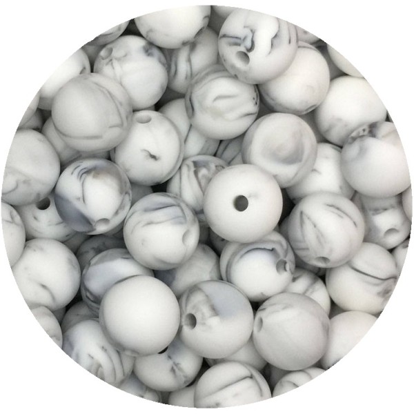 5 Perles Silicone 15mm Couleur Marbre Gris, Creation Attache Tetine - Photo n°1