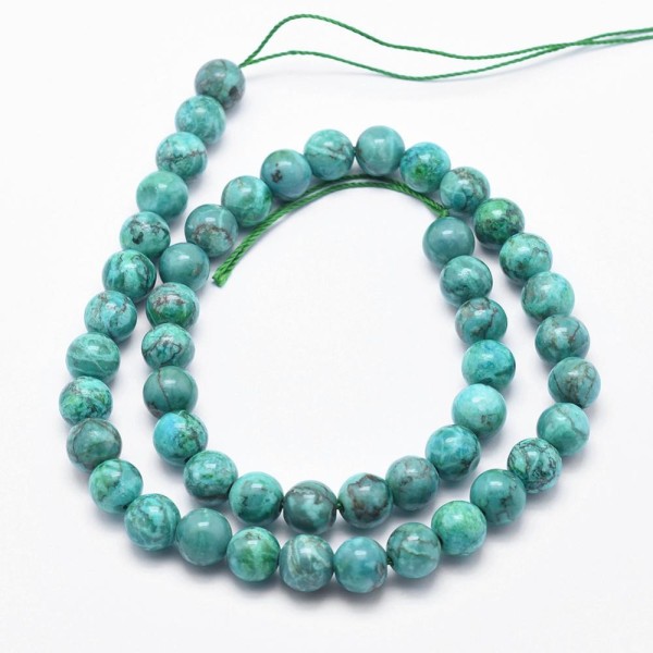 Fil de 60 perles ronde en pierre naturelle Africaine Turquoise 6 mm VERT L63031 - Photo n°1