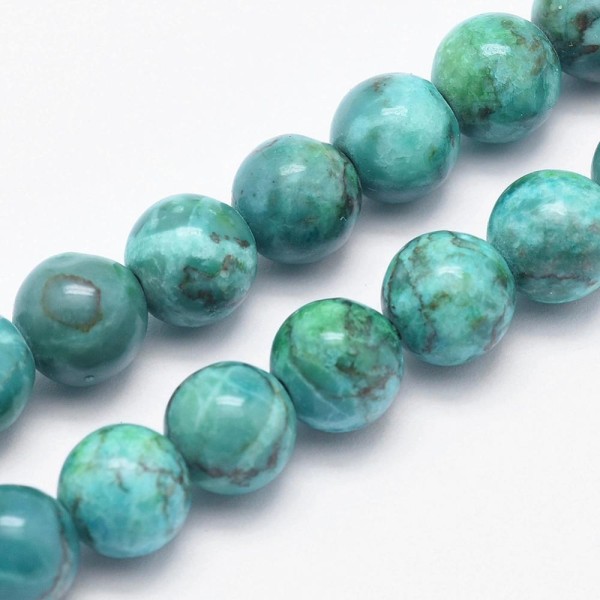 Fil de 45 perles ronde en pierre naturelle Africaine Turquoise 8 mm VERT L55002 - Photo n°2