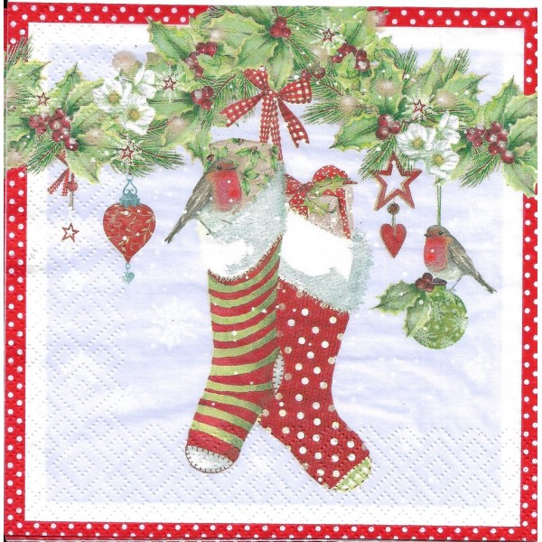 4 Serviettes en papier Chaussettes de Noël Format Lunch Decoupage Decopatch Ti-Flair 314571 - Photo n°2