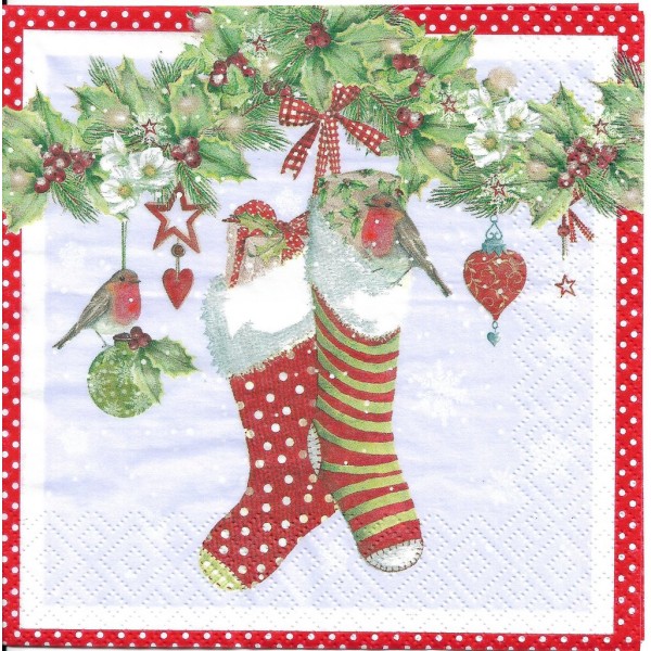 4 Serviettes en papier Chaussettes de Noël Format Lunch Decoupage Decopatch Ti-Flair 314571 - Photo n°1