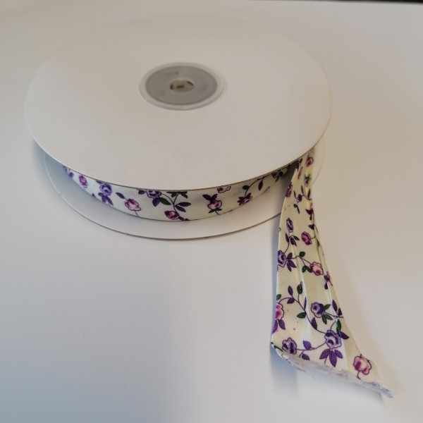 Biais bobine blanc motif fleur violette - Photo n°1