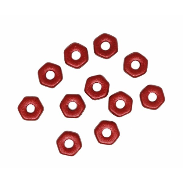 100 pièces Perles d'Espacement d'Écrou Hexagonal Plat Rouge de Lave Métallique Mate En Verre Tchèque - Photo n°1
