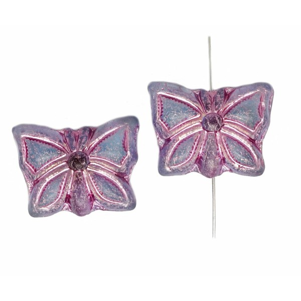 8 pièces Cristal Mat Lilas Violet Rose Patine Papillon Papillon Perles Verre Tchèque 15mm x 12mm - Photo n°1