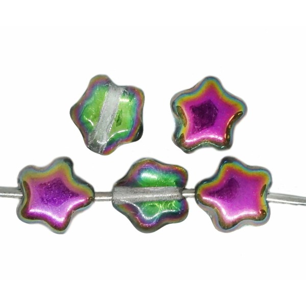 60 pièces Cristal Métallique Dichroïque Vitrail Vert Rose Demi-Perles Étoiles Plates Verre Tchèque 6 - Photo n°1