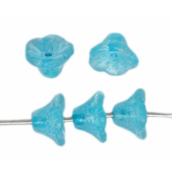 40 pièces Argent Brillant Aqua Bleu Cristal Petite Cloche Fleur Perle Casquettes Fleur Verre Tchèque - Photo n°1