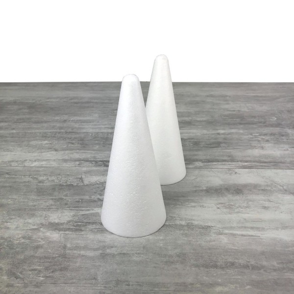 Lot de 2 cônes en polystyrène de 20 cm de haut, Styropor blanc, Diamètre de la base 9 cm - Photo n°1
