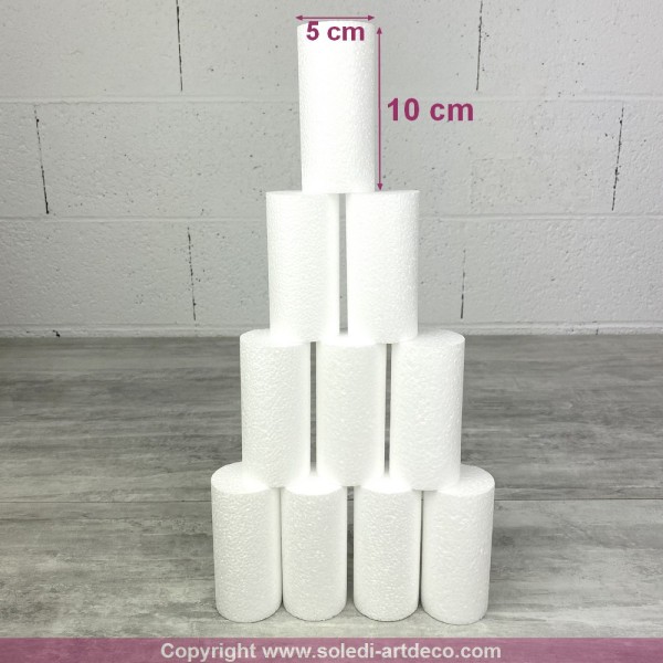Lot de 10 petits cylindres en polystyrène, haut. 10 cm, diam. 5 cm, Dummies en Styropor blanc, à déc - Photo n°2