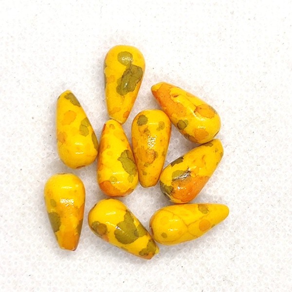 8 Perles gouttes en résine jaune / vert - 14x7mm - b233 - Photo n°1