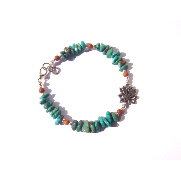 Bracelet Turquoise multicolore/Bois Bayong et Lotus 18.5 CM /20 CM - Photo n°2