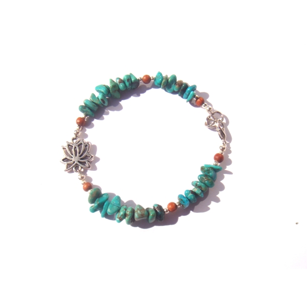 Bracelet Turquoise multicolore/Bois Bayong et Lotus 18.5 CM /20 CM - Photo n°1