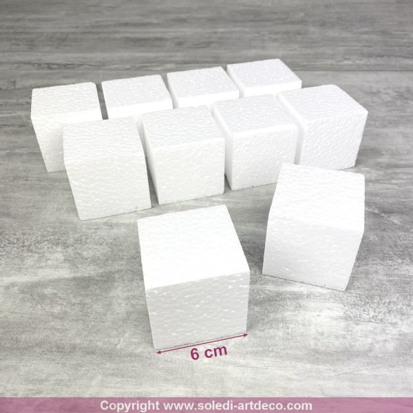 Lot de 10 petits cubes en polystyrène, 6 cm, minis Blocs en Styropor blanc à décorer - Photo n°2