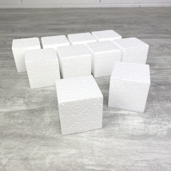 Lot de 10 petits cubes en polystyrène, 6 cm, minis Blocs en Styropor blanc à décorer - Photo n°3