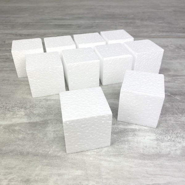 Lot de 10 petits cubes en polystyrène, 6 cm, minis Blocs en Styropor blanc à décorer - Photo n°1