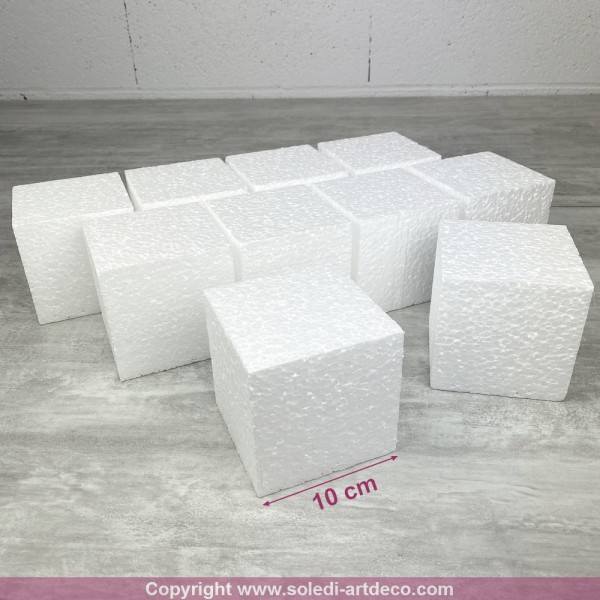Lot de 10 cubes en polystyrène, 10 cm, Blocs en Styropor blanc à décorer - Photo n°2