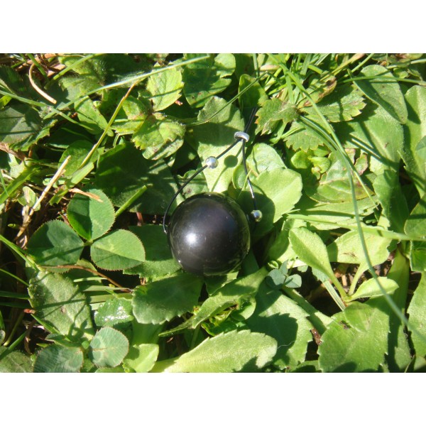 Perle Obsidienne Oeil Céleste grade A 16 MM de diamètre ( fil noir ) - Photo n°2