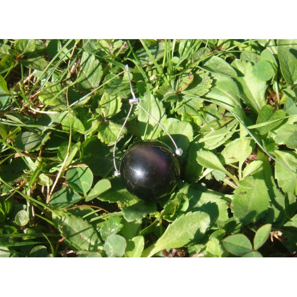 Perle Obsidienne Oeil Céleste grade A 16 MM de diamètre ( fil argenté - Photo n°2