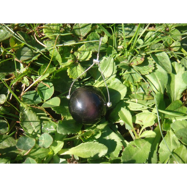 Perle Obsidienne Oeil Céleste grade A 16 MM de diamètre ( fil argenté - Photo n°3
