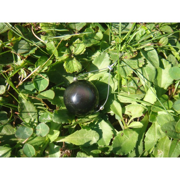 Perle Obsidienne Oeil Céleste grade A 16 MM de diamètre ( fil argenté - Photo n°1