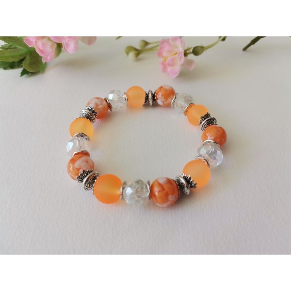 Kit bracelet fil élastique perles en verre orange et cristal - Photo n°3