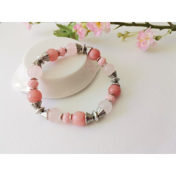 Kit bracelet fil élastique perles jade vieux rose - Photo n°2