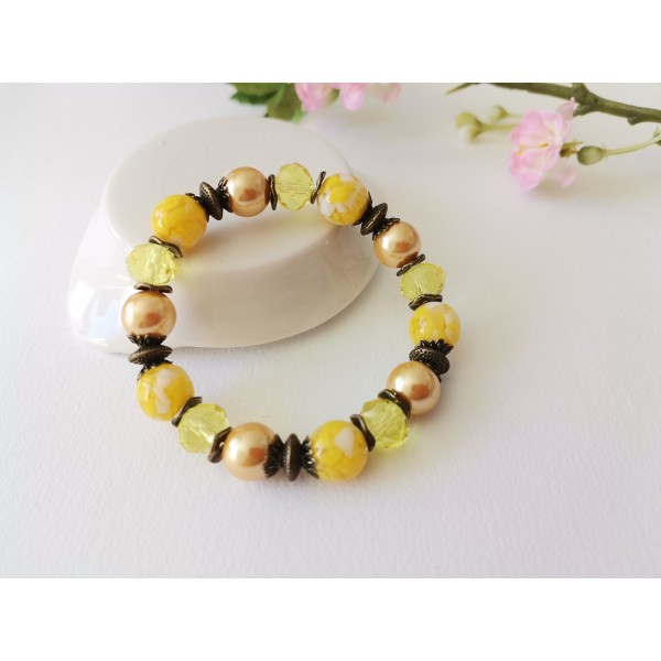 Kit bracelet fil élastique perles en verre jaune - Photo n°2