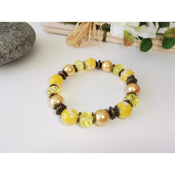 Kit bracelet fil élastique perles en verre jaune - Photo n°3