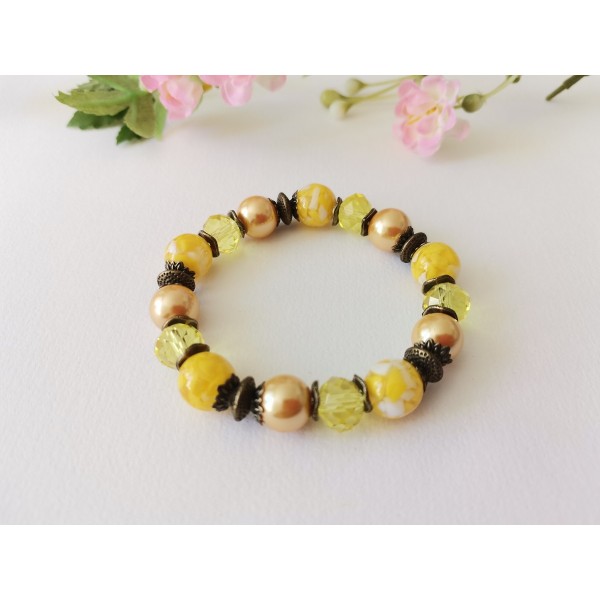 Kit bracelet fil élastique perles en verre jaune - Photo n°1