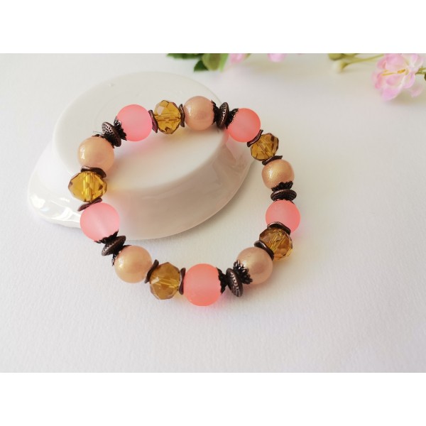 Kit bracelet fil élastique perles en verre orange et ambre - Photo n°2