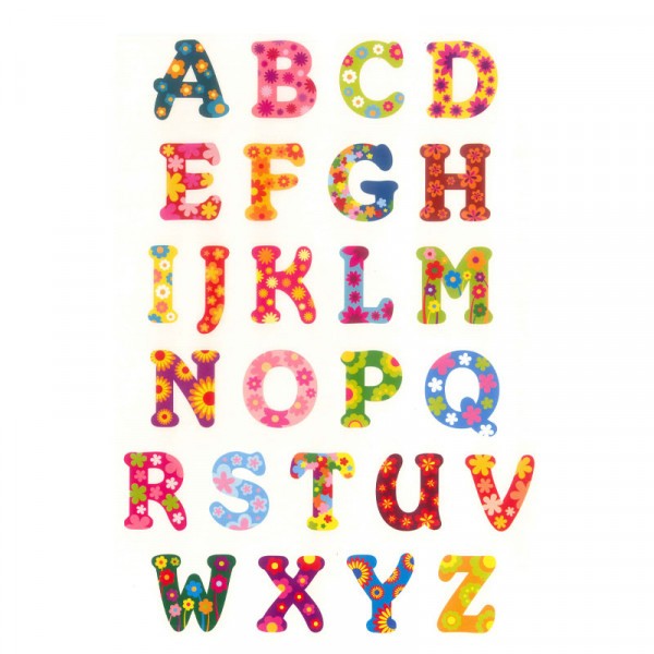 Gommettes illustrées alphabet 2 planches 52 pièces motif fleuris - Photo n°1