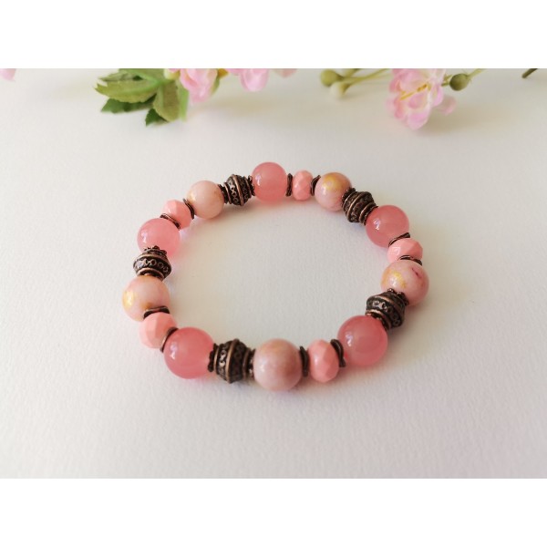 Kit bracelet fil élastique perles jade rose - Photo n°1
